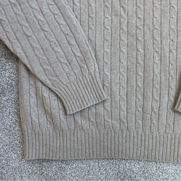 Allen Solly 100% 2-Ply Cashmere Cable Knit Polo Sweater Beige Men's Large - Picture 9 of 9